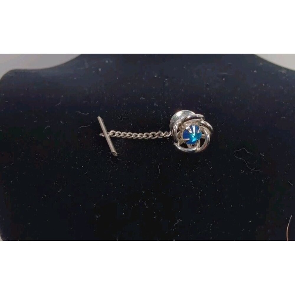 Vintage Tie Pin With Stunning Blue Stone Silver Chain